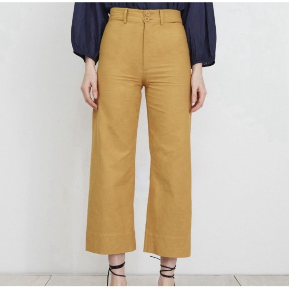 Apiece Apart Merida Pants Mustard High Rise Wide Leg‎ Cotton Trousers Size 0